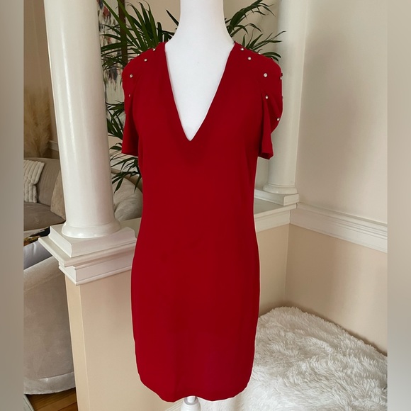 Zara Red Dress With Rhinestone Shoulder Detail - Picture 3 of 7